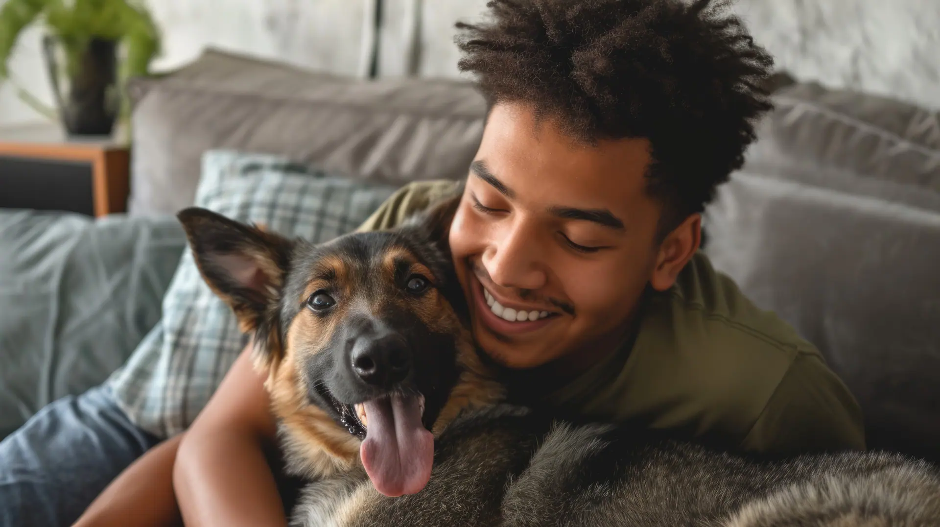 People at home with their pet
